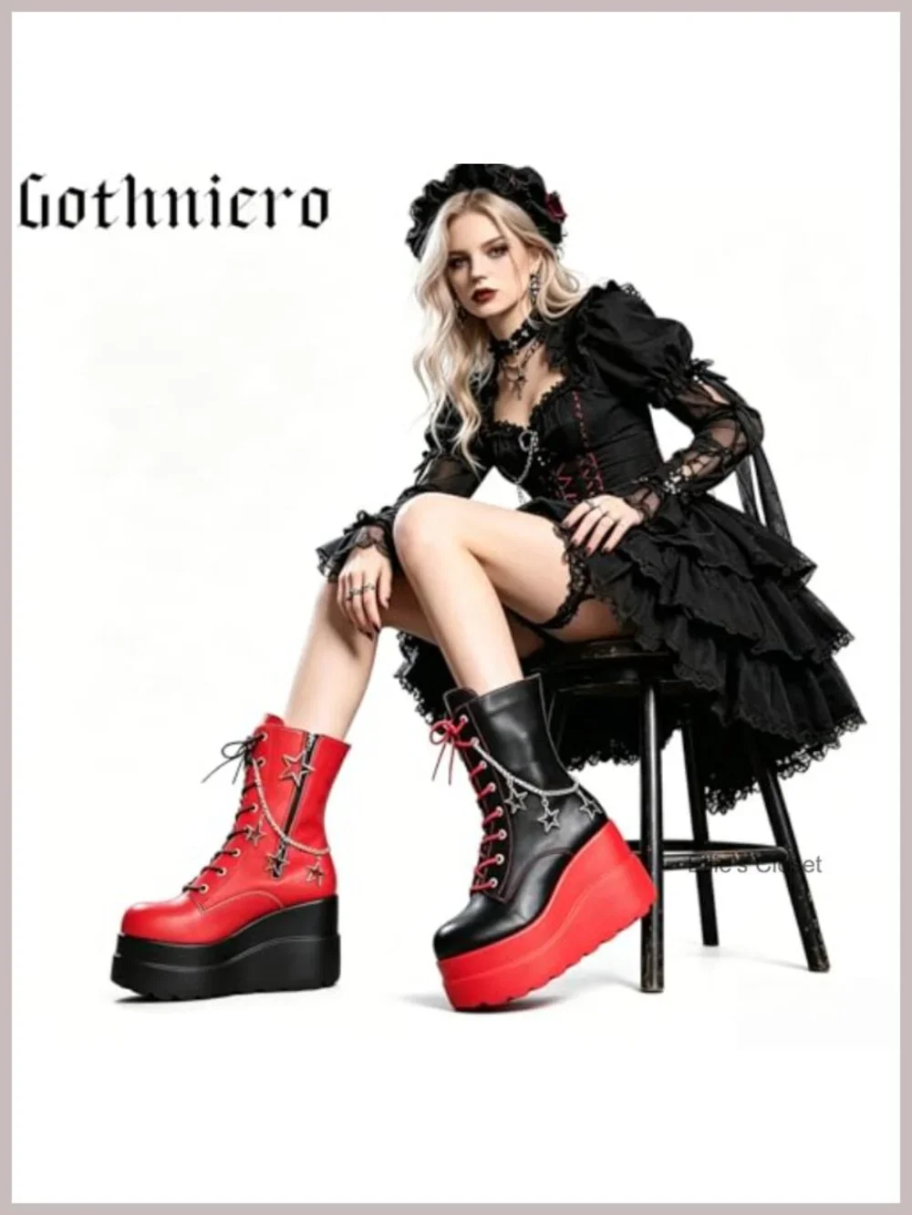 Platform Chunky Heel Ankle Booties with Side Zip Lace Up Wedge Boots - Picture 3 of 6